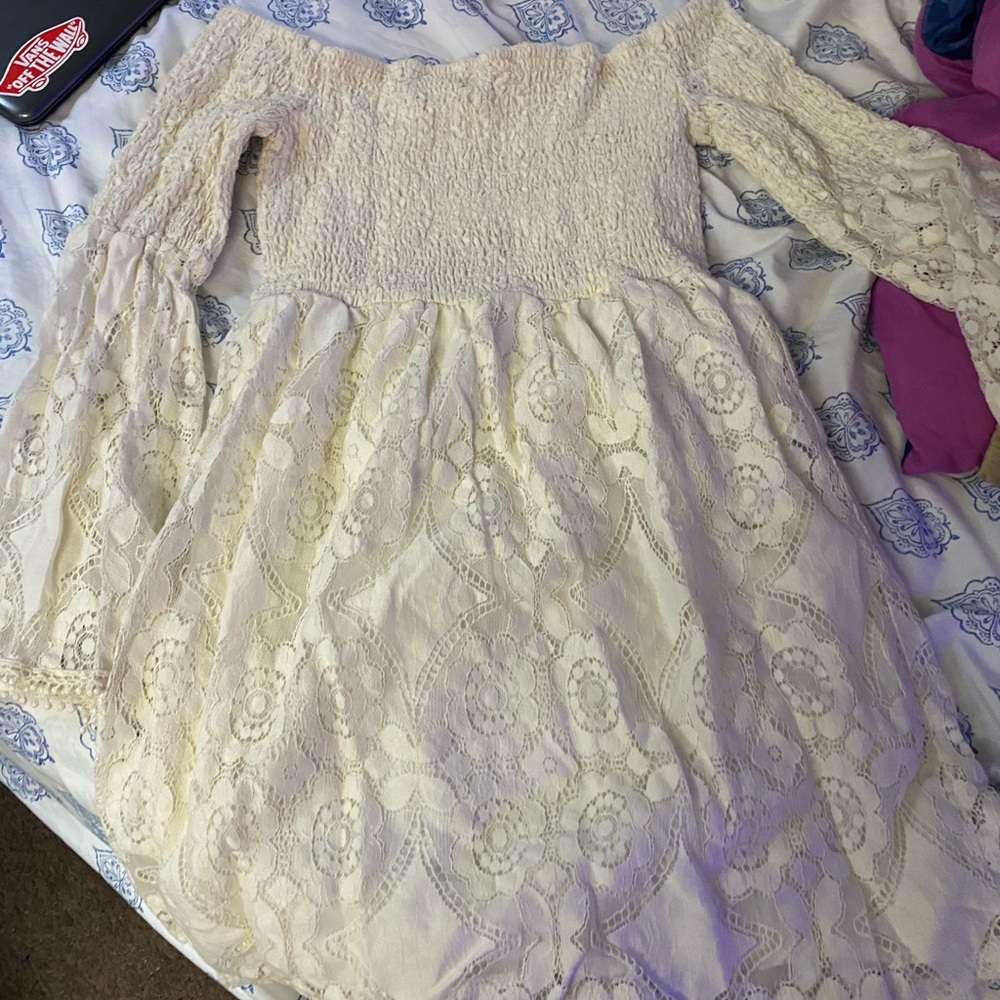 off the shoulder cream lace dress